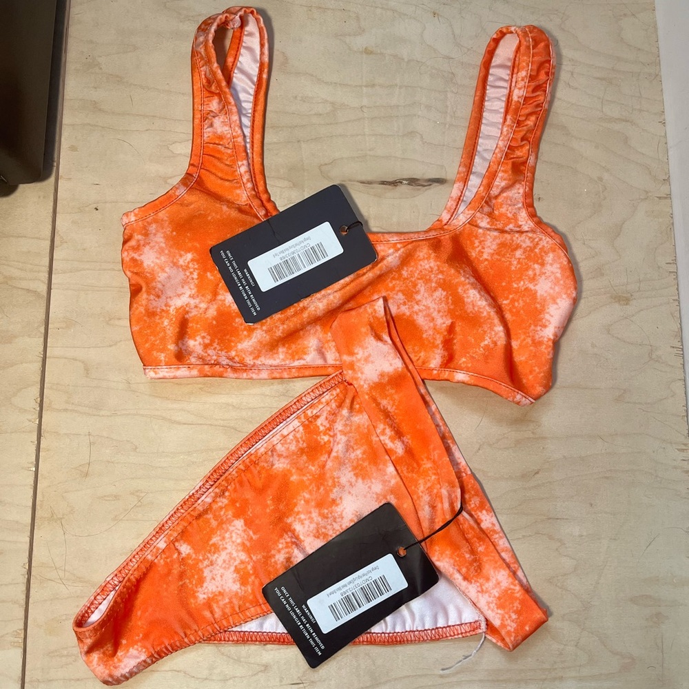 Orange acid print bikini set